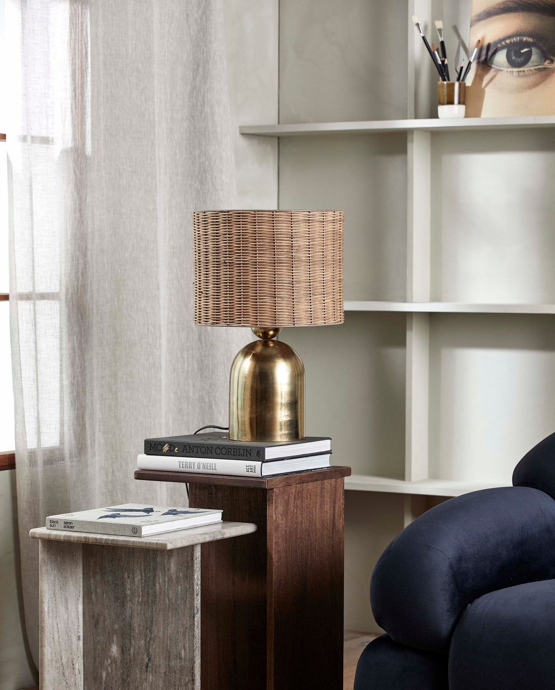 Basti -pöytävalaisin - H51 cm - luonto/messinki