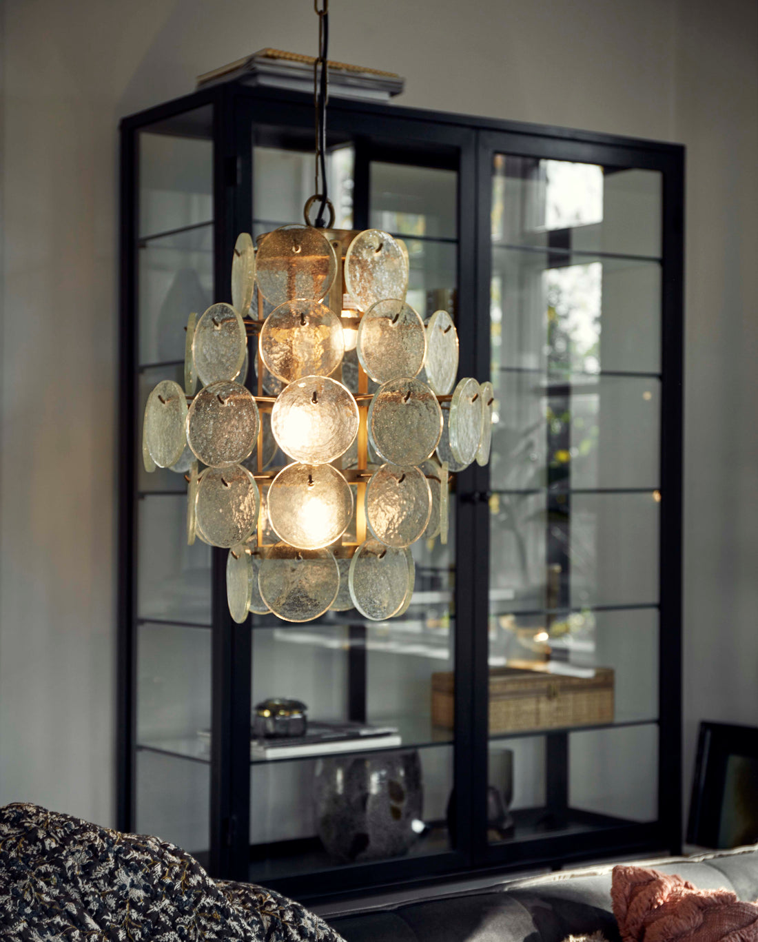 Riipus kultaisessa raudassa ja kirkassa lasi - H50 cm