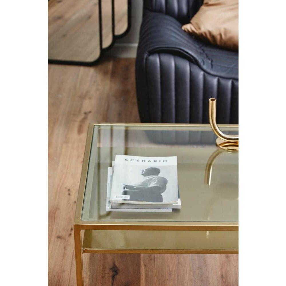 Nordal ETNE kultainen sohvapöytä kirkkaalla lasilla - 70x70 cm