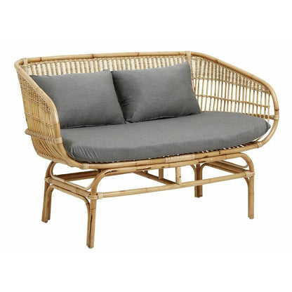 Nordal BALI sohva rottinkisohva tyynyillä - L138 cm - luonto/harmaa
