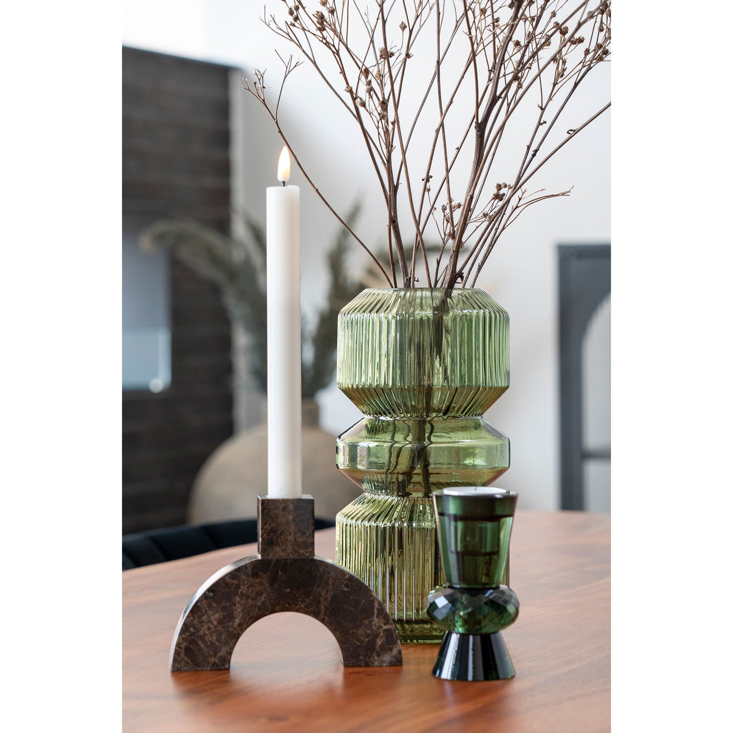 Kynttilänjalka - kynttilänjalka marmorissa, ruskea, 15x3,5x11 cm