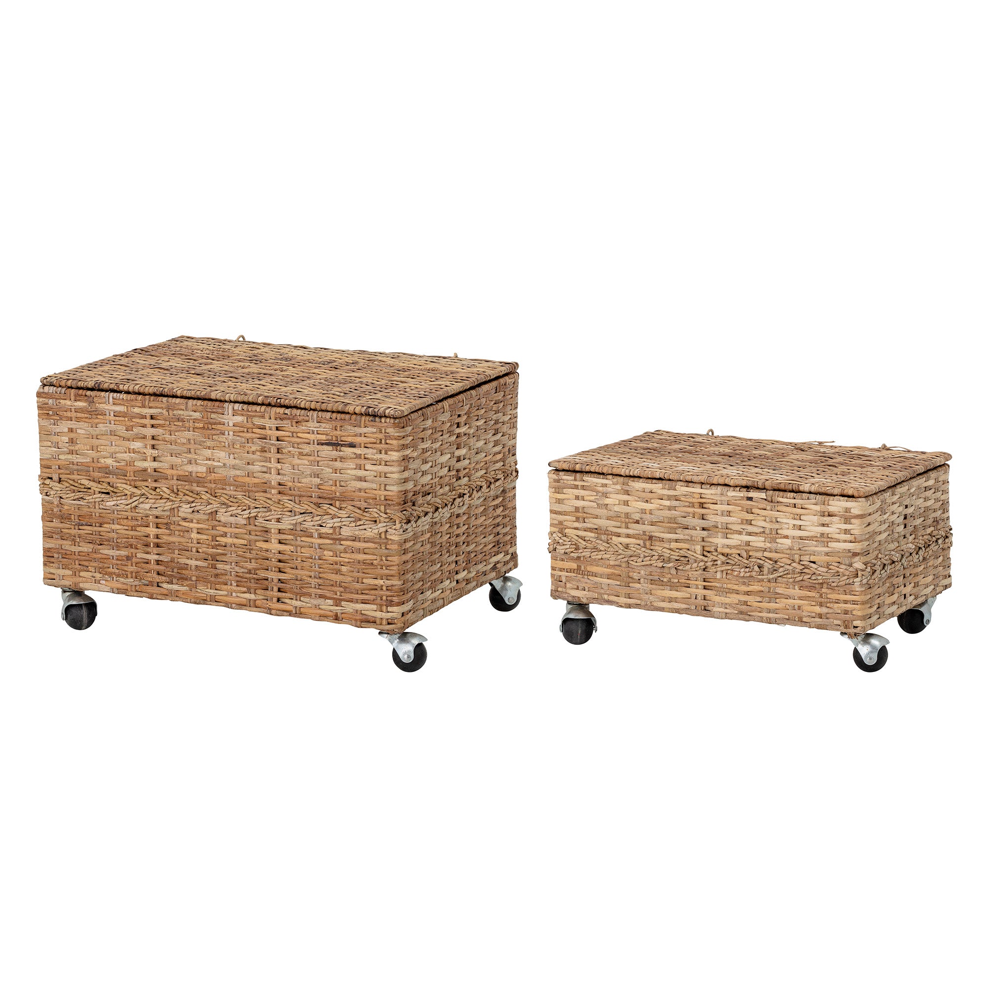 BLOOMINGVILLE MINI Colin Kurv m/Låg, Natur, Rattan - L48xH29xW33/L56xH35,5xW40 cm, Set of 2 - DesignGaragen.dk.
