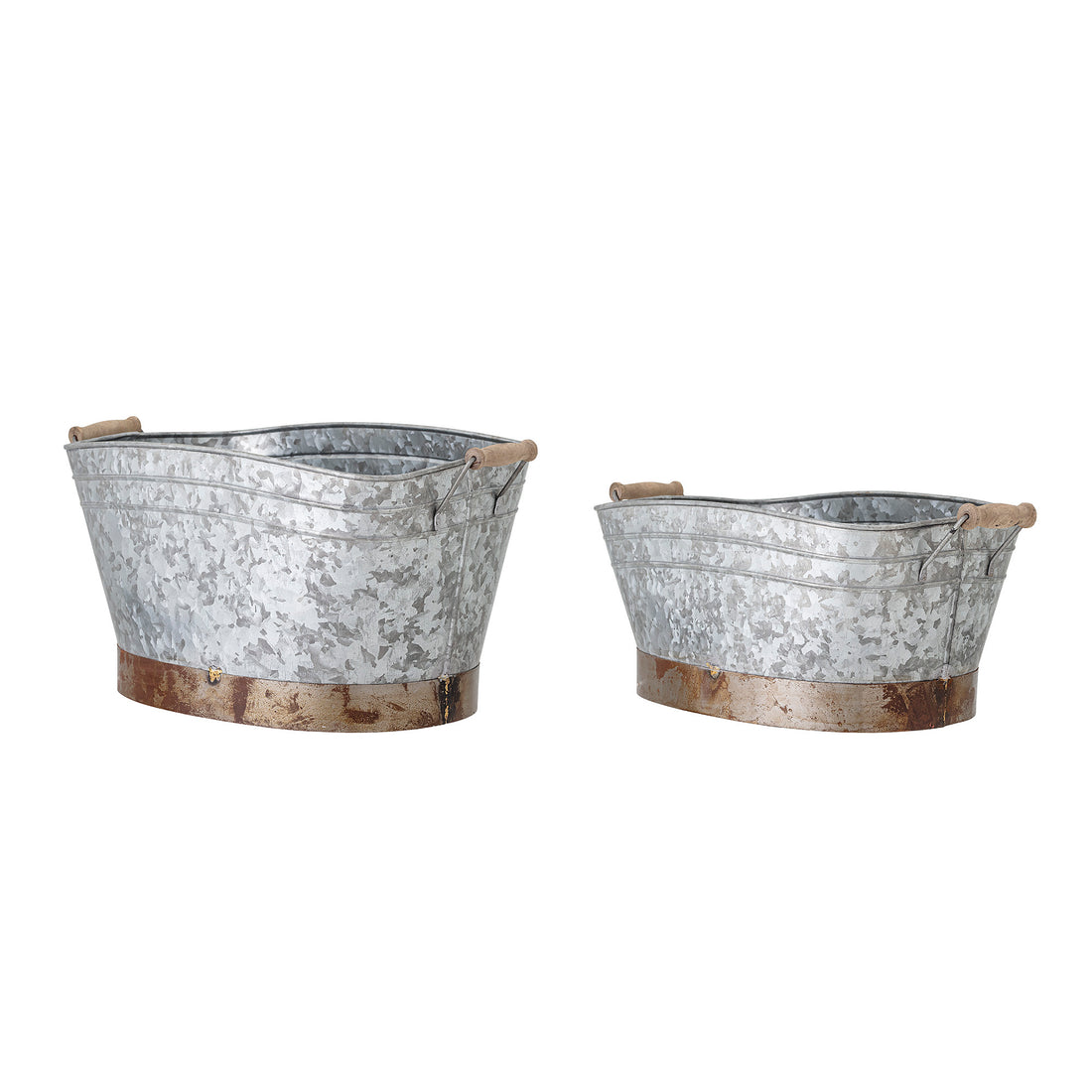 BLOOMINGVILLE Cimon Spand, Grå, Galvaniseret jern - L58xH28xW30/L54xH22xW29 cm, Set of 2 - DesignGaragen.dk.