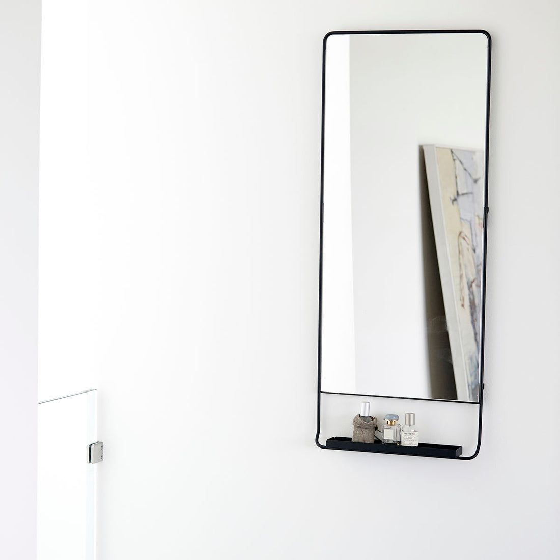 Talo-lääkäri-Mirror hyllyllä, tyylikäs, musta-W: 45 cm, H: 110 cm, D: 7 cm