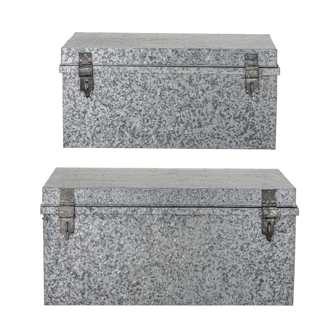 BLOOMINGVILLE Dian Opbevaringsæske m/Låg, Grå, Galvaniseret Jern - L81,5xH38xW45 / L89xH42xW54 cm, Set of 2 - DesignGaragen.dk.